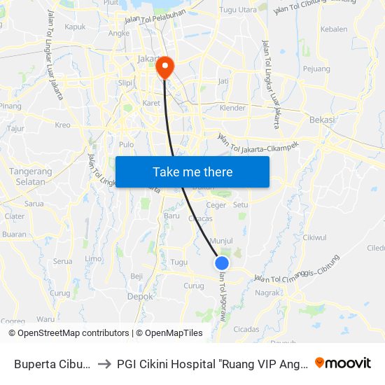 Buperta Cibubur to PGI Cikini Hospital "Ruang VIP Anggrek" map