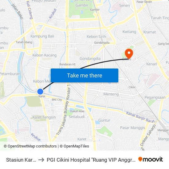 Stasiun Karet to PGI Cikini Hospital "Ruang VIP Anggrek" map