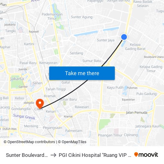 Sunter Boulevard Barat to PGI Cikini Hospital "Ruang VIP Anggrek" map