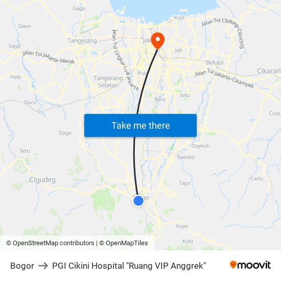 Bogor to PGI Cikini Hospital "Ruang VIP Anggrek" map