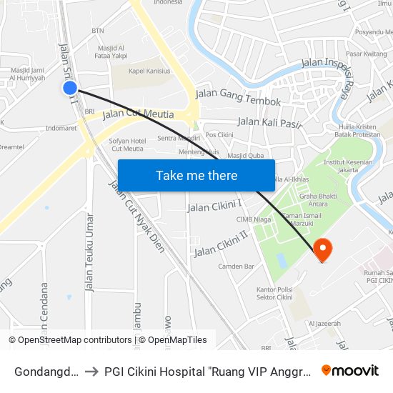 Gondangdia to PGI Cikini Hospital "Ruang VIP Anggrek" map