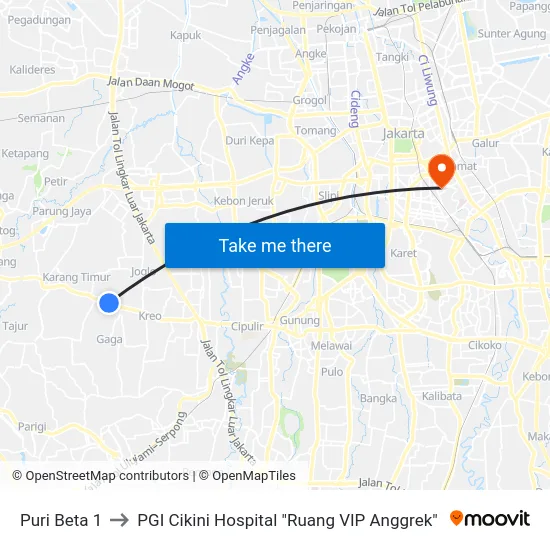 Puri Beta 1 to PGI Cikini Hospital "Ruang VIP Anggrek" map