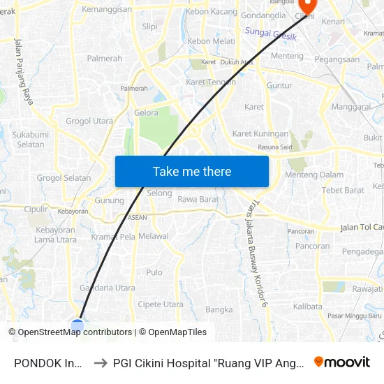 PONDOK Indah to PGI Cikini Hospital "Ruang VIP Anggrek" map