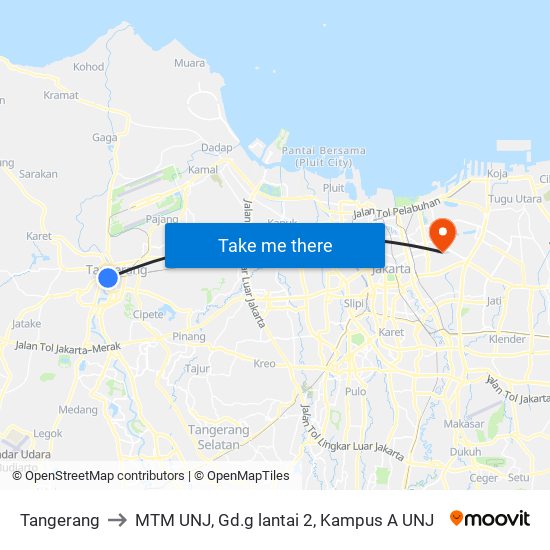 Tangerang to MTM UNJ, Gd.g lantai 2, Kampus A UNJ map