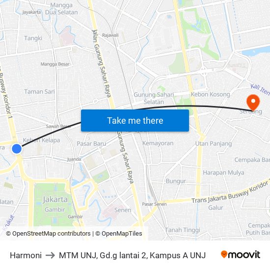 Harmoni to MTM UNJ, Gd.g lantai 2, Kampus A UNJ map