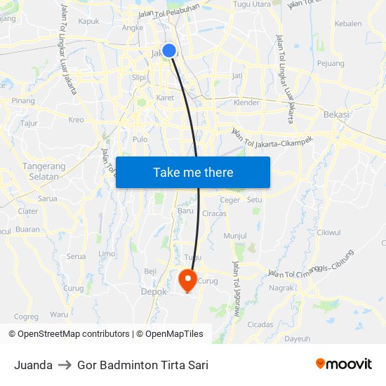 Juanda to Gor Badminton Tirta Sari map