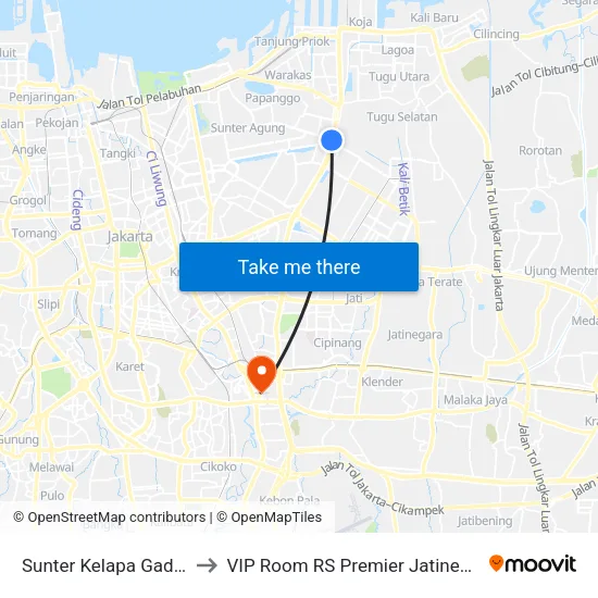 Sunter Kelapa Gading to VIP Room RS Premier Jatinegara map