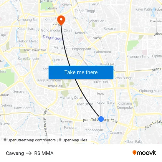 Cawang to RS MMA map