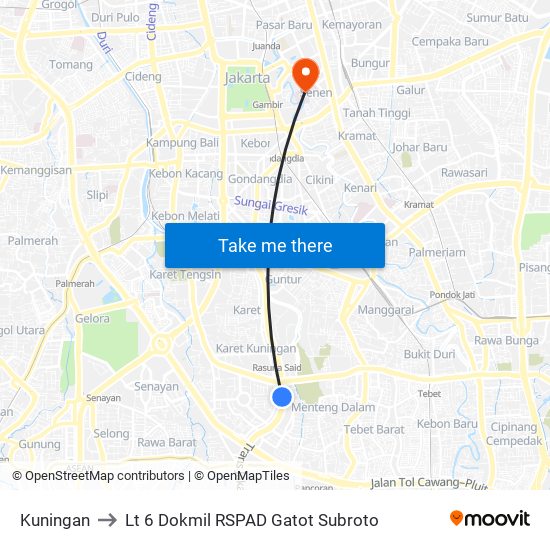 Kuningan to Lt 6 Dokmil RSPAD Gatot Subroto map