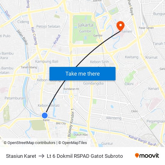 Stasiun Karet to Lt 6 Dokmil RSPAD Gatot Subroto map