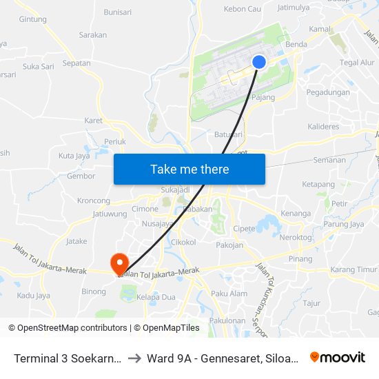 Terminal 3 Soekarno-Hatta to Ward 9A - Gennesaret, Siloam Hospital map