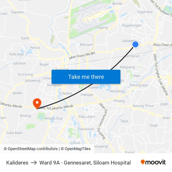 Kalideres to Ward 9A - Gennesaret, Siloam Hospital map