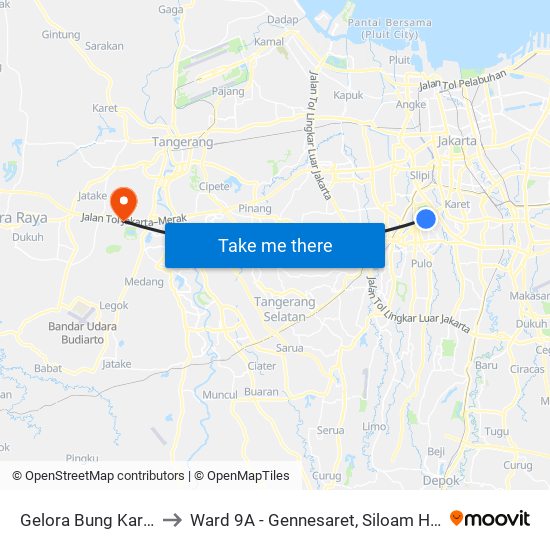 Gelora Bung Karno 2 to Ward 9A - Gennesaret, Siloam Hospital map