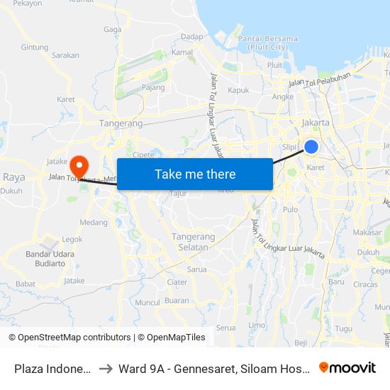 Plaza Indonesia to Ward 9A - Gennesaret, Siloam Hospital map