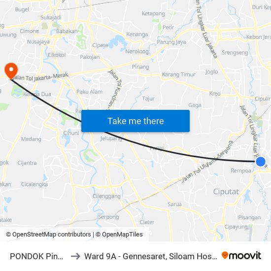 PONDOK Pinang to Ward 9A - Gennesaret, Siloam Hospital map