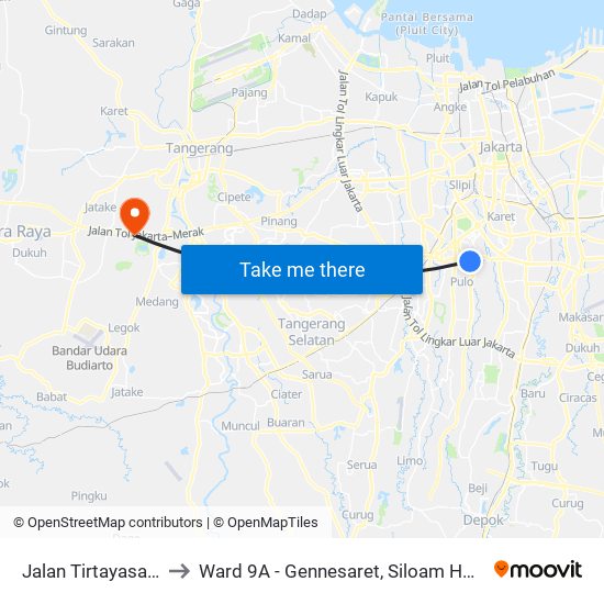 Jalan Tirtayasa, 16 to Ward 9A - Gennesaret, Siloam Hospital map