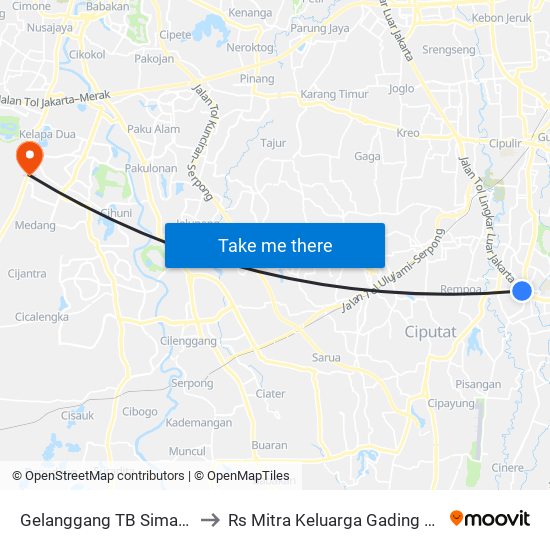 Gelanggang TB Simatupang to Rs Mitra Keluarga Gading Serpong map