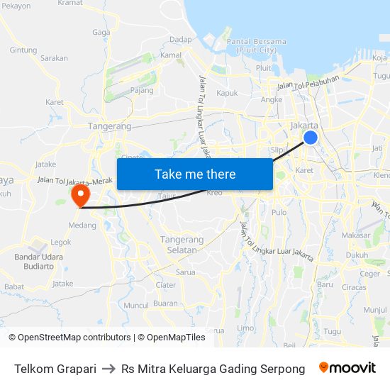 Telkom Grapari to Rs Mitra Keluarga Gading Serpong map