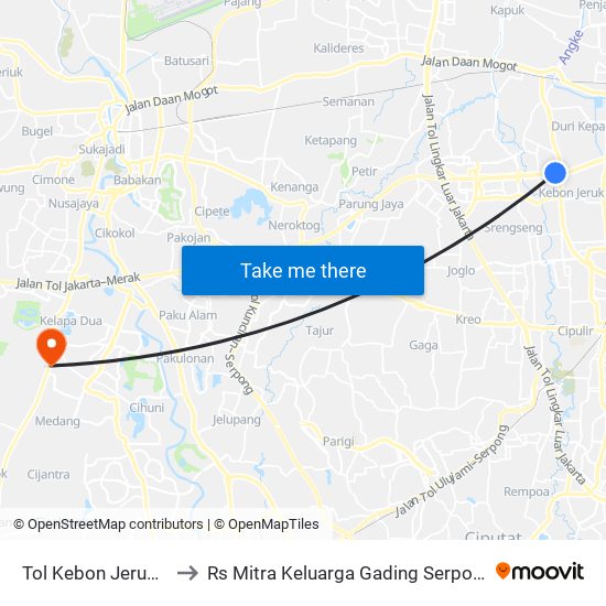 Tol Kebon Jeruk 2 to Rs Mitra Keluarga Gading Serpong map