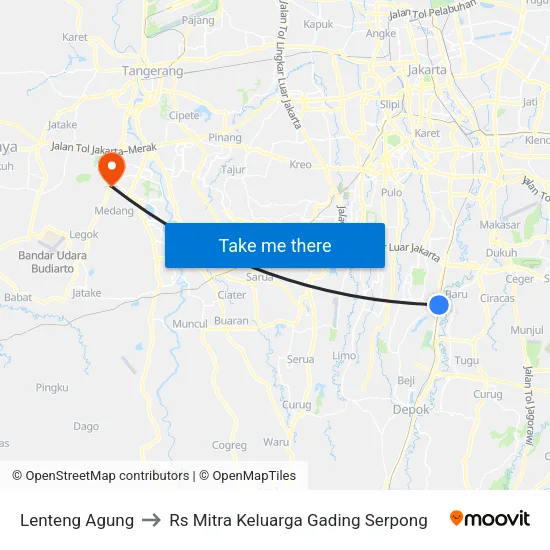 Lenteng Agung to Rs Mitra Keluarga Gading Serpong map