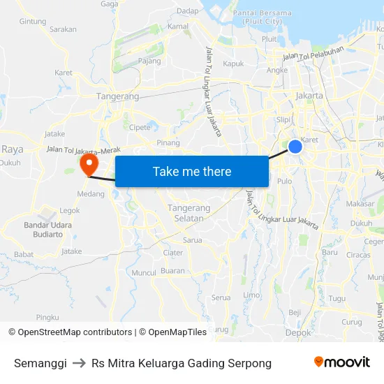 Semanggi to Rs Mitra Keluarga Gading Serpong map