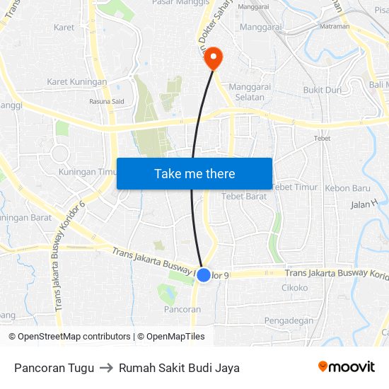 Pancoran Tugu to Rumah Sakit Budi Jaya map