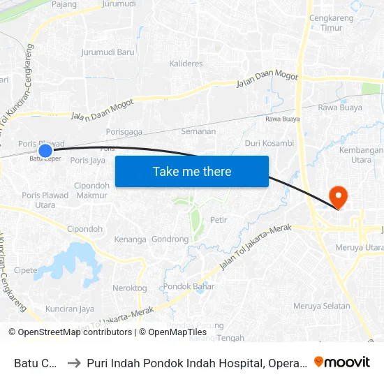 Batu Ceper to Puri Indah Pondok Indah Hospital, Operating Room map