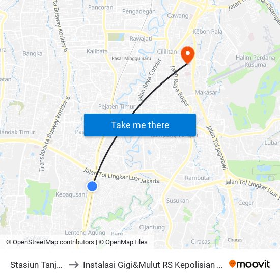 Stasiun Tanjung Barat 2 to Instalasi Gigi&Mulut RS Kepolisian Pusat Raden Said Sukanto map