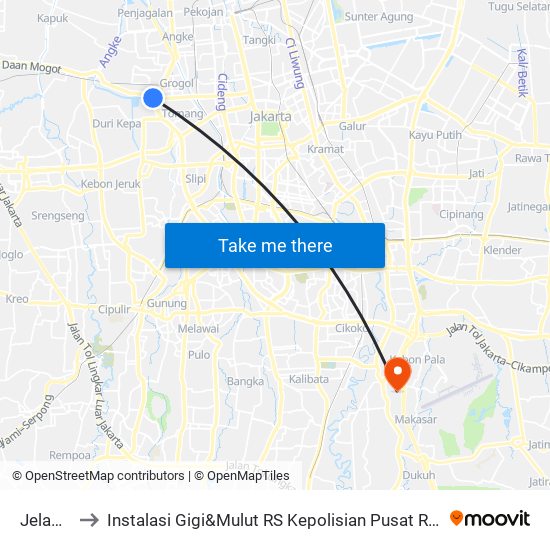 Jelambar to Instalasi Gigi&Mulut RS Kepolisian Pusat Raden Said Sukanto map