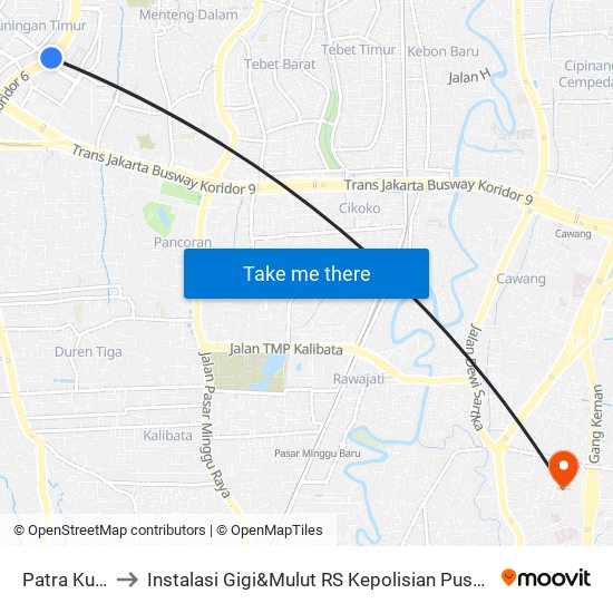 Patra Kuningan to Instalasi Gigi&Mulut RS Kepolisian Pusat Raden Said Sukanto map