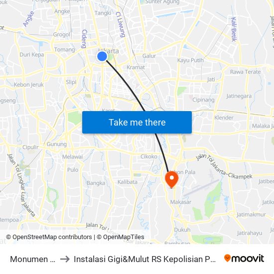 Monumen Nasional to Instalasi Gigi&Mulut RS Kepolisian Pusat Raden Said Sukanto map