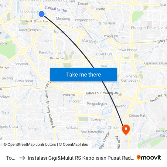 Tosari to Instalasi Gigi&Mulut RS Kepolisian Pusat Raden Said Sukanto map