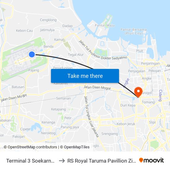 Terminal 3 Soekarno-Hatta to RS Royal Taruma Pavillion Zircon 355 map