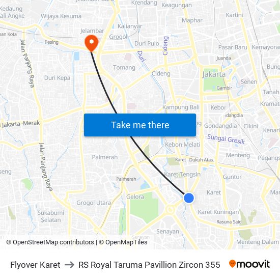 Flyover Karet to RS Royal Taruma Pavillion Zircon 355 map