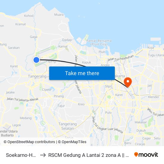 Soekarno-Hatta Airport (Shia) to RSCM Gedung A Lantai 2 zona A || Dept. Oncology of obstetrics & gynecology map