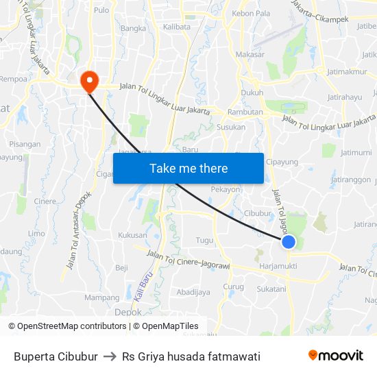 Buperta Cibubur to Rs Griya husada fatmawati map