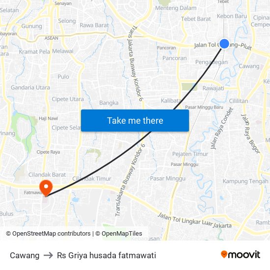 Cawang to Rs Griya husada fatmawati map