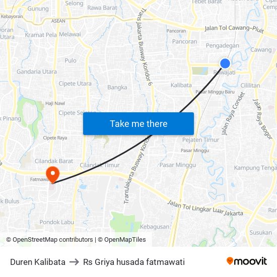 Duren Kalibata to Rs Griya husada fatmawati map