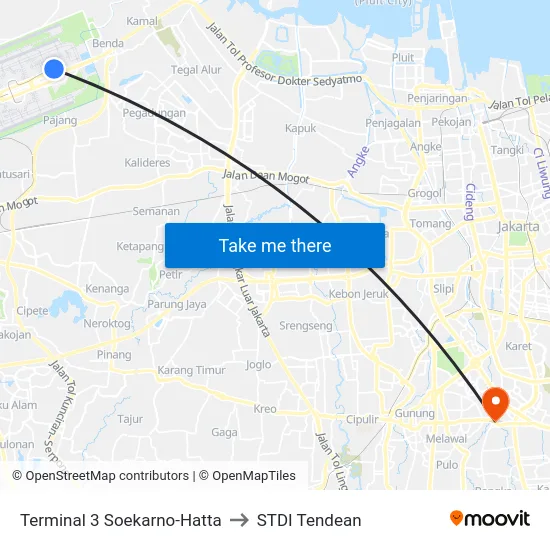 Terminal 3 Soekarno-Hatta to STDI Tendean map