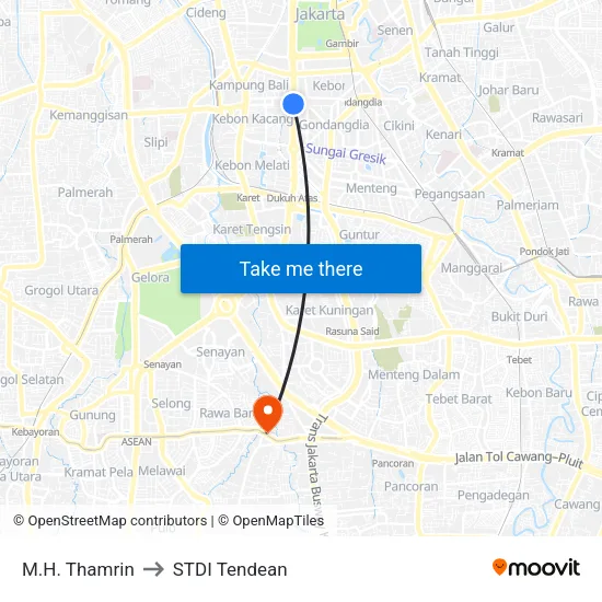 M.H. Thamrin to STDI Tendean map