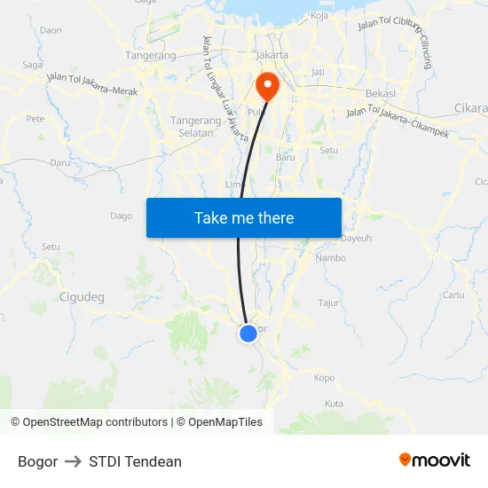 Bogor to STDI Tendean map