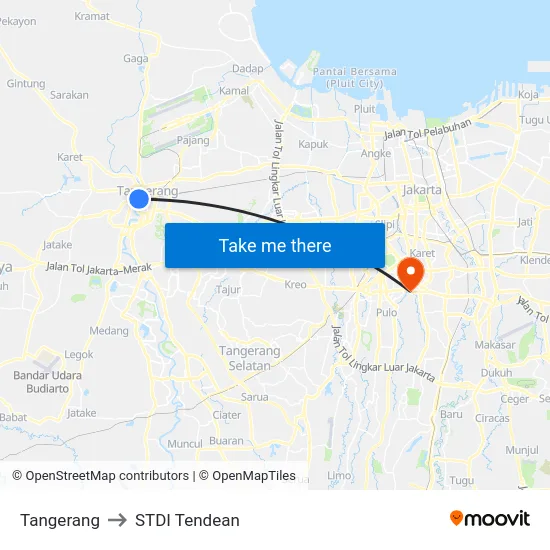 Tangerang to STDI Tendean map