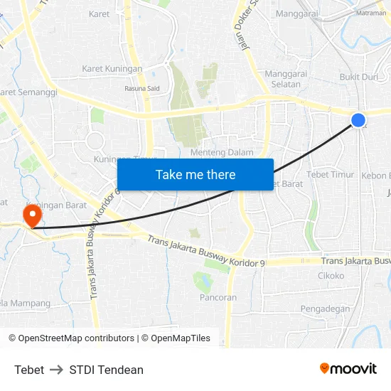 Tebet to STDI Tendean map