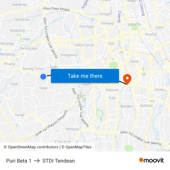 Puri Beta 1 to STDI Tendean map
