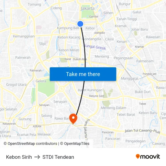 Kebon Sirih to STDI Tendean map
