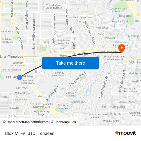 Blok M to STDI Tendean map