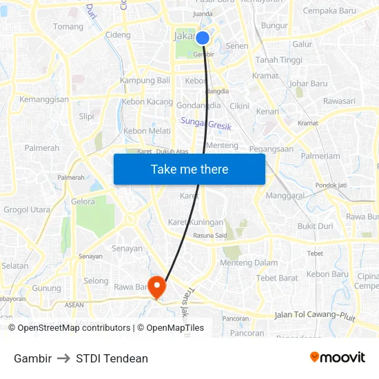 Gambir to STDI Tendean map