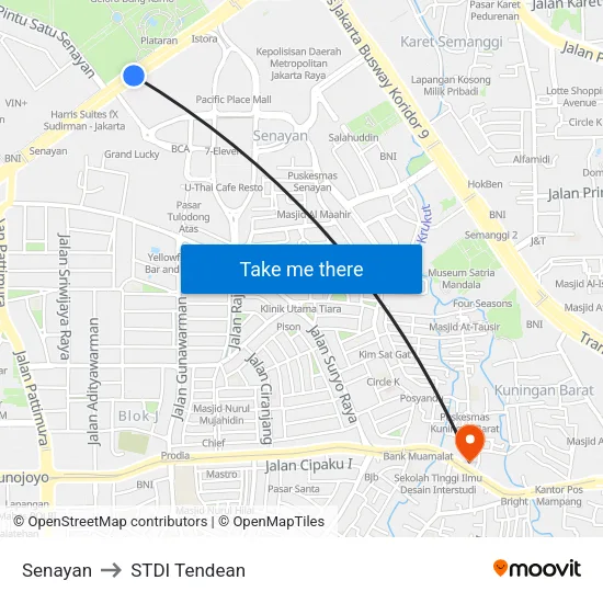 Senayan to STDI Tendean map