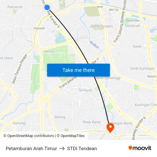Petamburan Arah Timur to STDI Tendean map