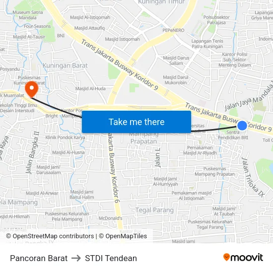 Pancoran Barat to STDI Tendean map